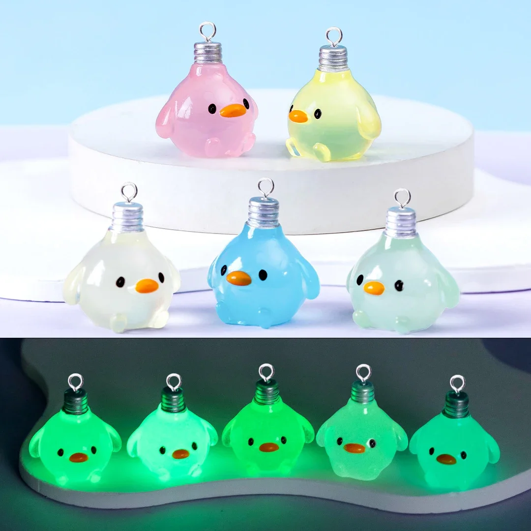 

6pcs Cartoon Bulb Charms Luminous Duck Doll Animals Pendant Flatback Diy Earrings Keychain Necklace for Jewelry Making Findings