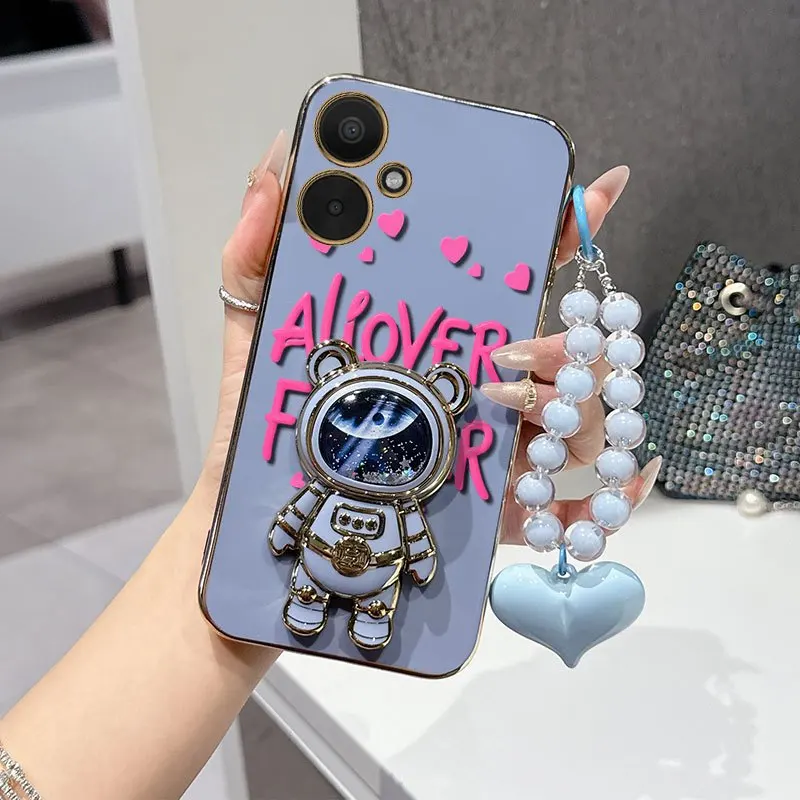 Elegant Love Flowers Phone Case Set with Bead Lanyard and Adjustable Stand