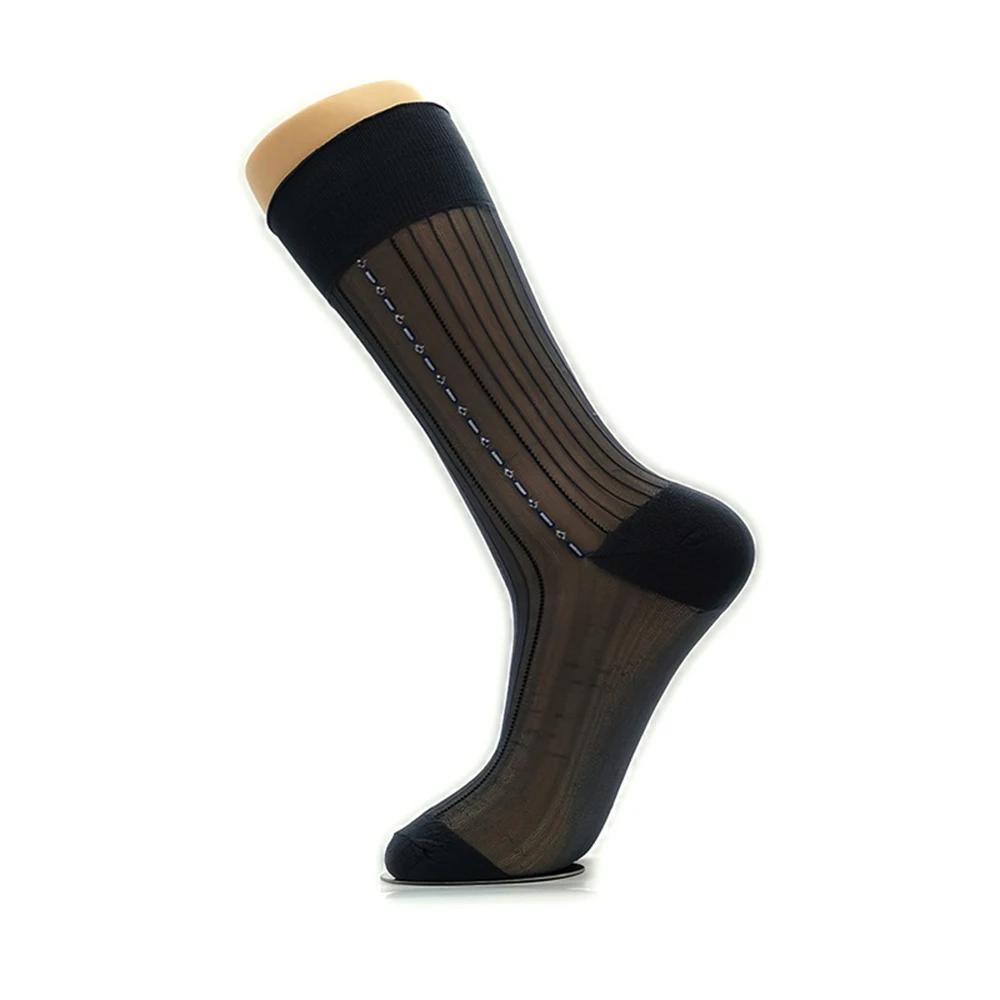 

Casual and Fashionable Mens Dress Socks, 1 Pair Lot, Knee High Stockings, Striped Pattern, Silky and See Through