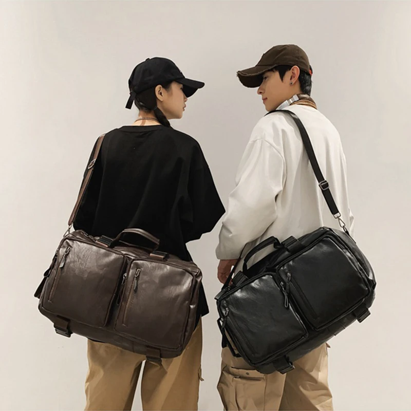 

Men Women PU Travel Bag Outdoor Backpack Fitness Gym Handbag Commuting Casual Trip Laptop Bag Weekend Crossbody Duffle Bags Y69A