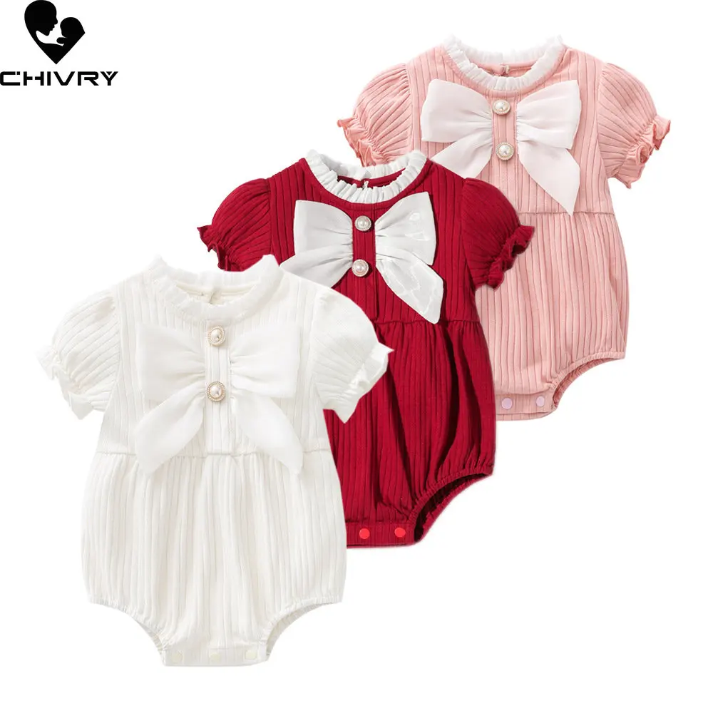 

Newborn Baby Girls Cute Bowknot Cotton Bodysuits Rompers Spring Autumn Short Sleeve Jumpsuit Toddler Playsuit Infant Clothing