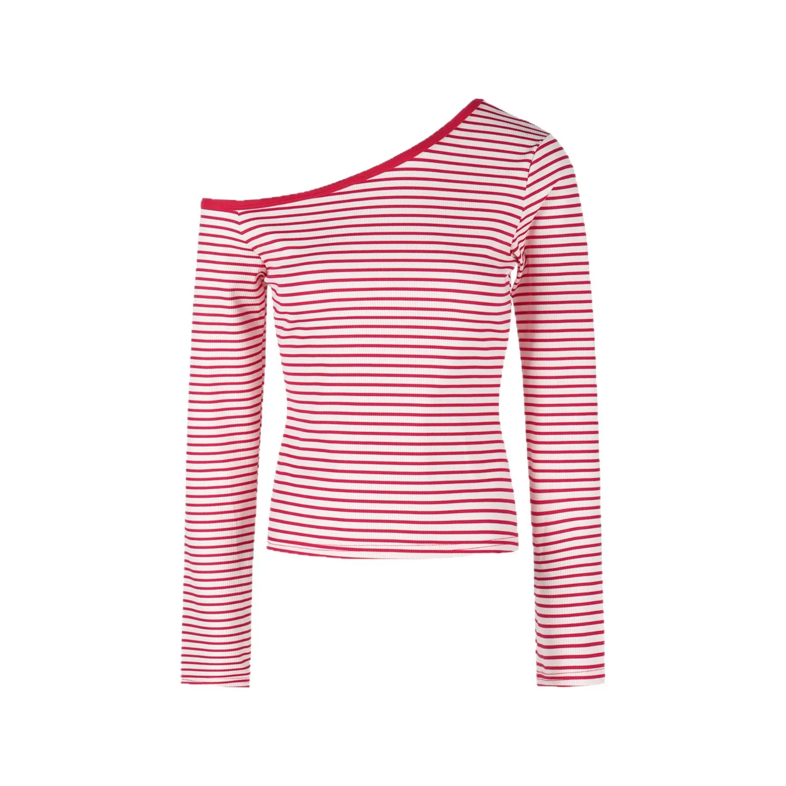 Red Striped Long Sleeve Women T Shirt Autumn Spring