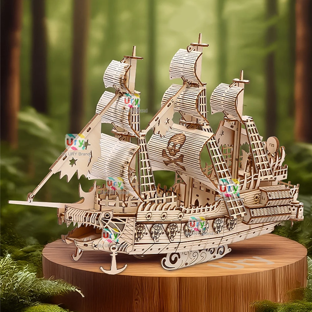 3D Wooden Ghost Pirate Ship Puzzle – DIY Retro Model 4