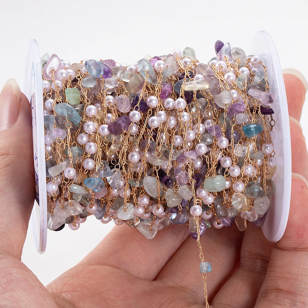 1Meter Natural Stone Beads Chain Mix Color Imitation Pearl Chains for