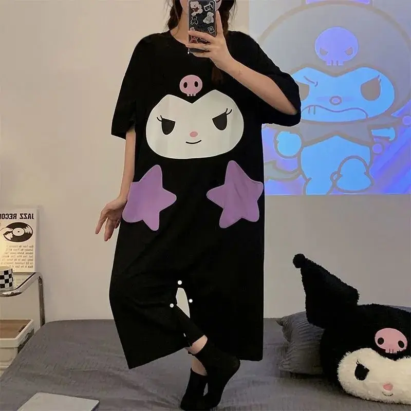 

Kawaii Sanrio Kuromi Cartoon Pajamas Anime Ins Style Casual Clothing Printed Sweet Short Sleeve Cotton Home Clothes Girls Gift