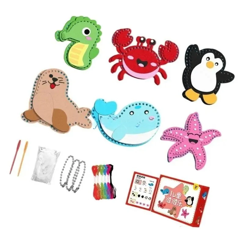 어린이 DIY 바느질 키트 (초보자용) 나의 첫 펠트 인형 만들기 세트 교육용 동물 바느질 장식품 안전한 플라스틱 바늘 포함