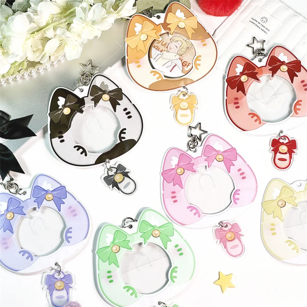 Cat Bow PVC Photocard Holder ID Card Badge Holder Photo Card Holders Transparent Display Protective Cover Backpack Pendant