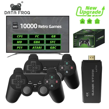 DATA FROG-레트로 비디오 게임 콘솔, 2.4G 무선 콘솔 게임 스틱 4k 10000 게임 휴대용 tv Dendy 게임 콘솔