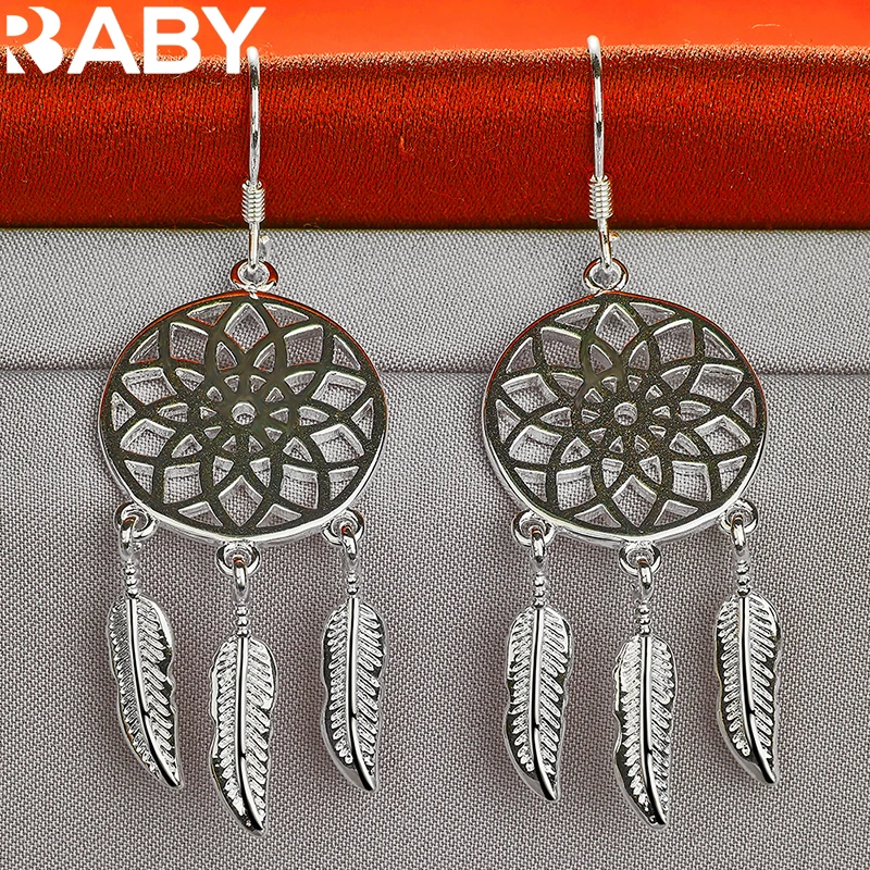 925 Sterling Silver Charm Trend Dream Catcher Feathers Long Drop Earrings For Woman Wedding Fashion Party Jewelry Christmas Gift