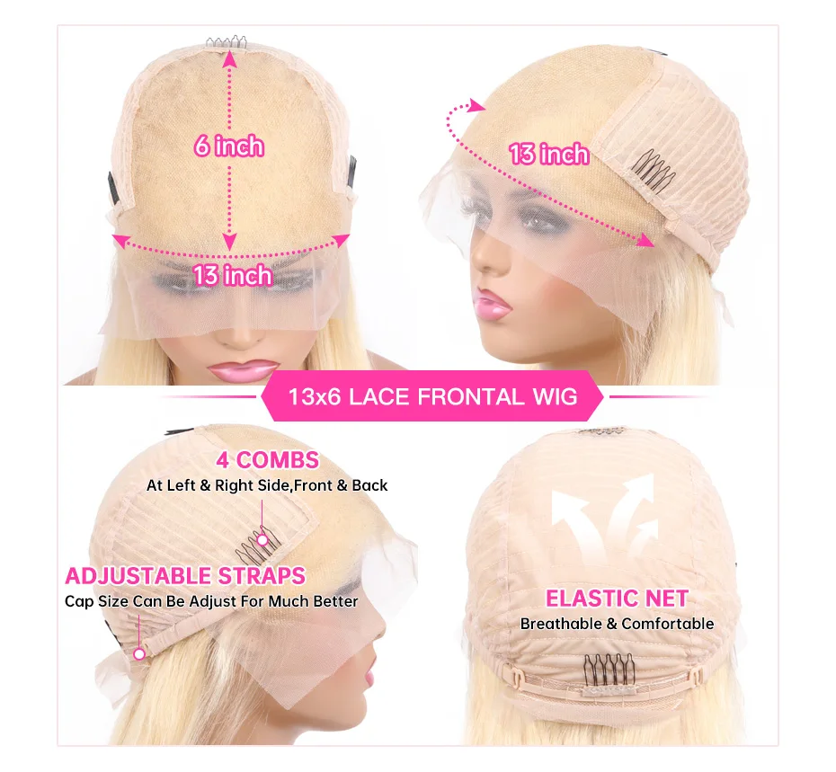 13x6 HD Transparent 613 Honey Blonde Colored Lace Front Human Hair Wigs for Women Raw Indian Bone Straight Lace Frontal Wigs 6
