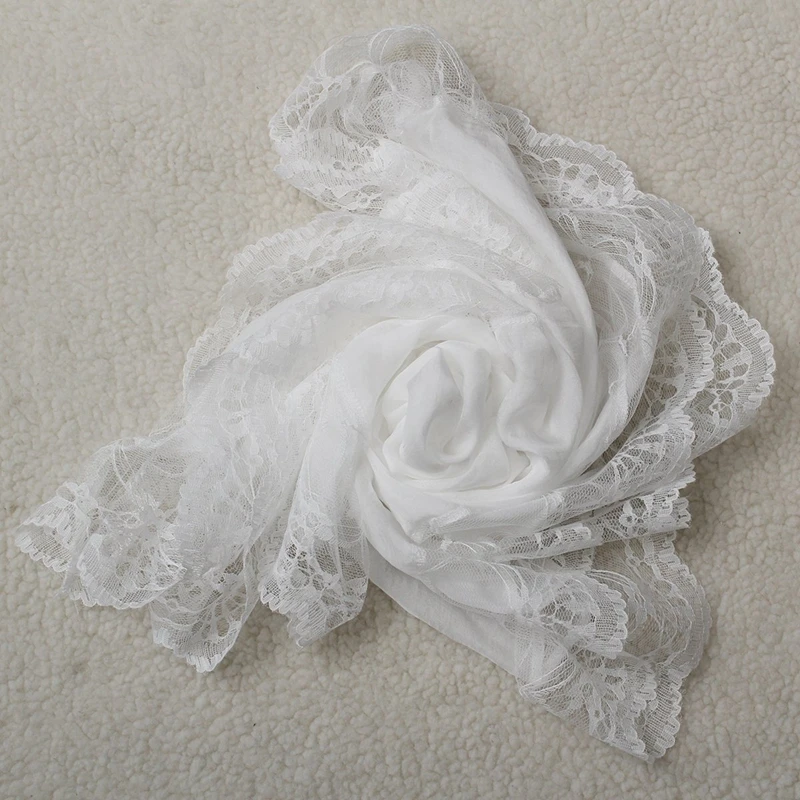 Woman Scarves Chiffon Lace Scarf Wrap Scarf white 2