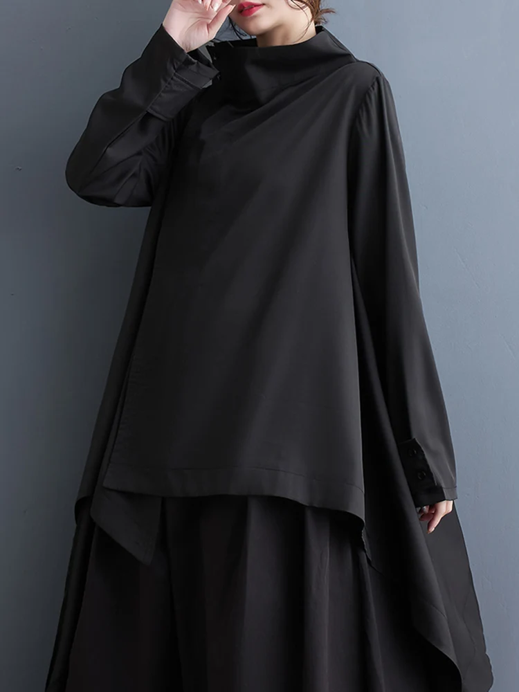 2025 Spring Autumn Black Vintage Asymmetrical Jacket Women Coat Casual Loose All Match Oversized Fashion Stand Collar Outerwear