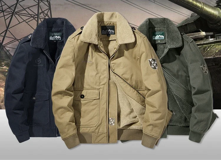 Description Picture 5 of itemAutumn Winter Jacket Men Military Outdoor Velvet Wool Liner Thick Warm Windbreaker Parkas Jackets Outerwear Large Size M-4XL