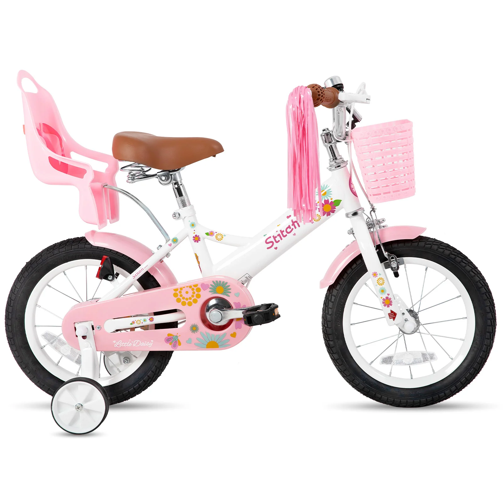 STITCH Kids Bike for Girls Boys Ages 2-7 Years, 12 14 16 Inch Girls Bikes with Doll Bike Seat & Streamers, Bicycle basket