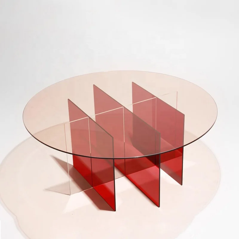 Acrylic Red Coffee Table Living Room Modern Small Apartment Sofa Side Table Transparent Small Round
