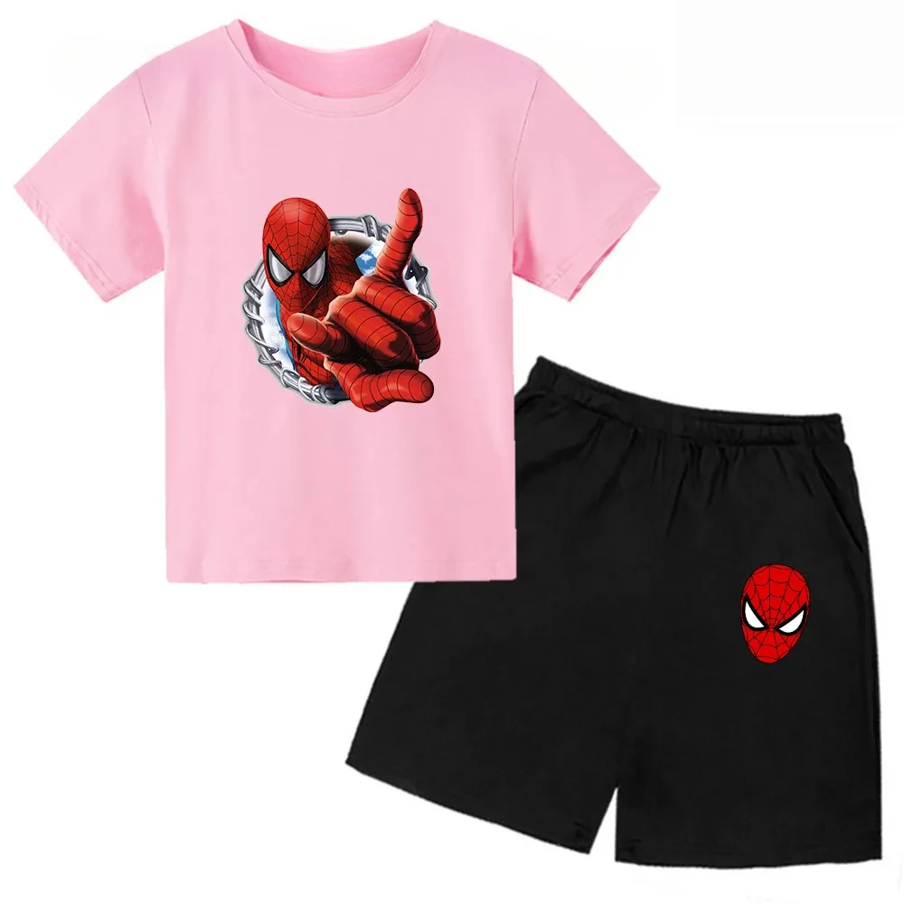 Conjunto de camiseta y pantalones cortos para niño y niña, de Marvel Avengers, Spider Man, Iron Man, divertido conjunto de 2 piezas de manga corta de verano para bebé y niño