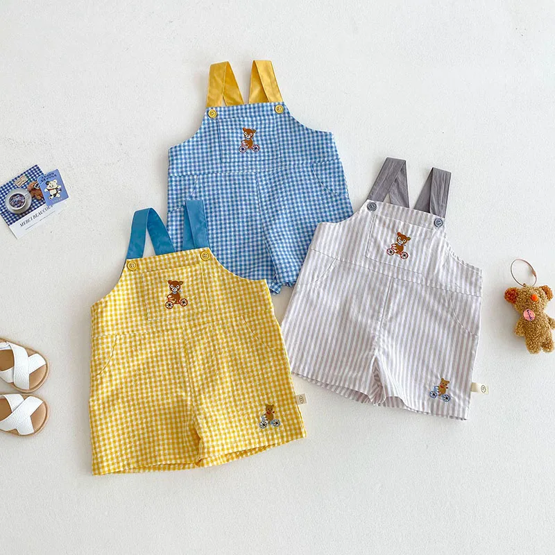 Cute Girls Checkered Overalls Comfortable Summer Pants