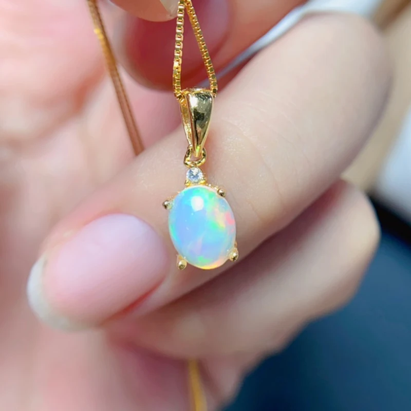 Natural opal pendant necklace for women 925 silver jewelry 18k gold plated