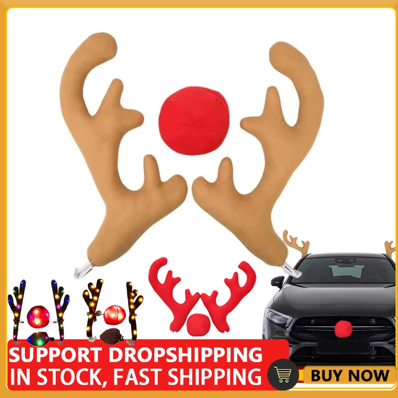 Christmas Car Decorations Christmas Reindeer Car Decor Kit - Antlers, Red Nose & Tail For SUV, Truck, Van Holiday Decoration Christmas Car Decoration Kit With Nose And Tail