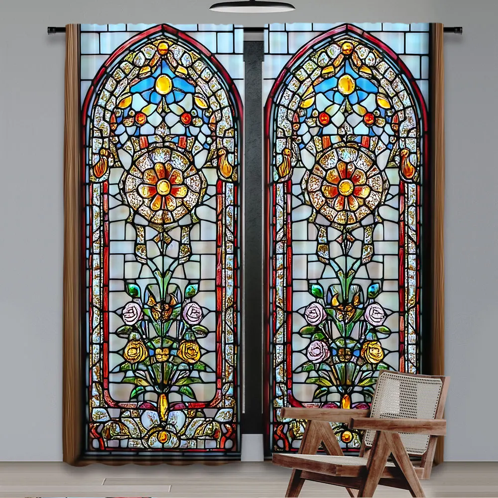 2Pcs European Chic Gothic Floral Curtains Colorful Curtains Suitable For Bedroom Bathroom Living Room Dining Room Study Room 2