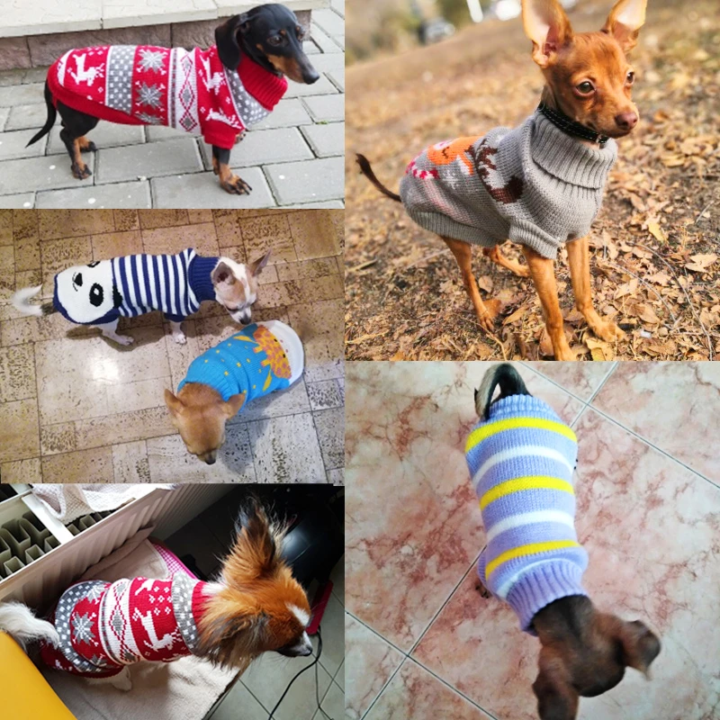 EMUST Christmas Dog Sweaters for Small Medium Dogs, Thick Knitted Fleece  Xmas Reindeer Holiday Festive Winter Warm Dog Hoodie Cute Puppy Dog Clothes