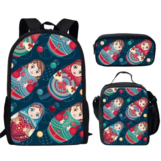 Harajuku 3d backpack printing, school backpack with russian dolls printing, for student, laptop, lunch, case, popular, new, 3pcs