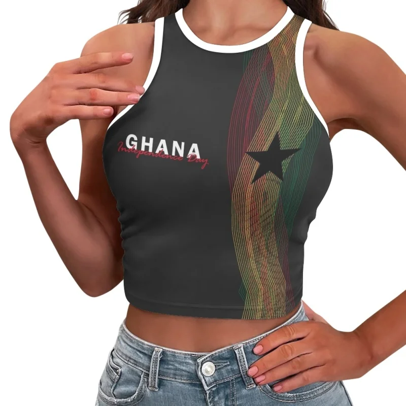 

Кроп-Топ Женский Повседневный с принтом флага Ганы, пикантная майка с открытыми плечами, пикантный Топ для отдыха, уличная одежда