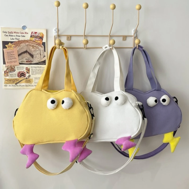 Japanese Kawaii Canvas Bag Women Funny Eyes Cartoon Purses and Handbags Girls Tote Handle Bag Student Crossbody Bags For Women
