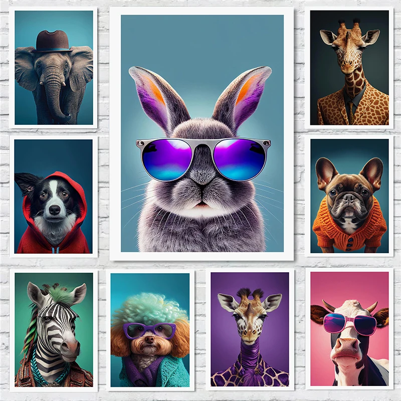 

Colourful Cool Like Human Animals Posters Printing Decorative Canvas Painting Living Room Bedroom Nursery Wall Art Home Decor