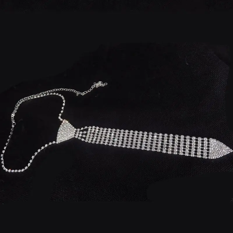 

Women Rhinestones Crystal Necktie with Adjustable Extended Chain F0S4