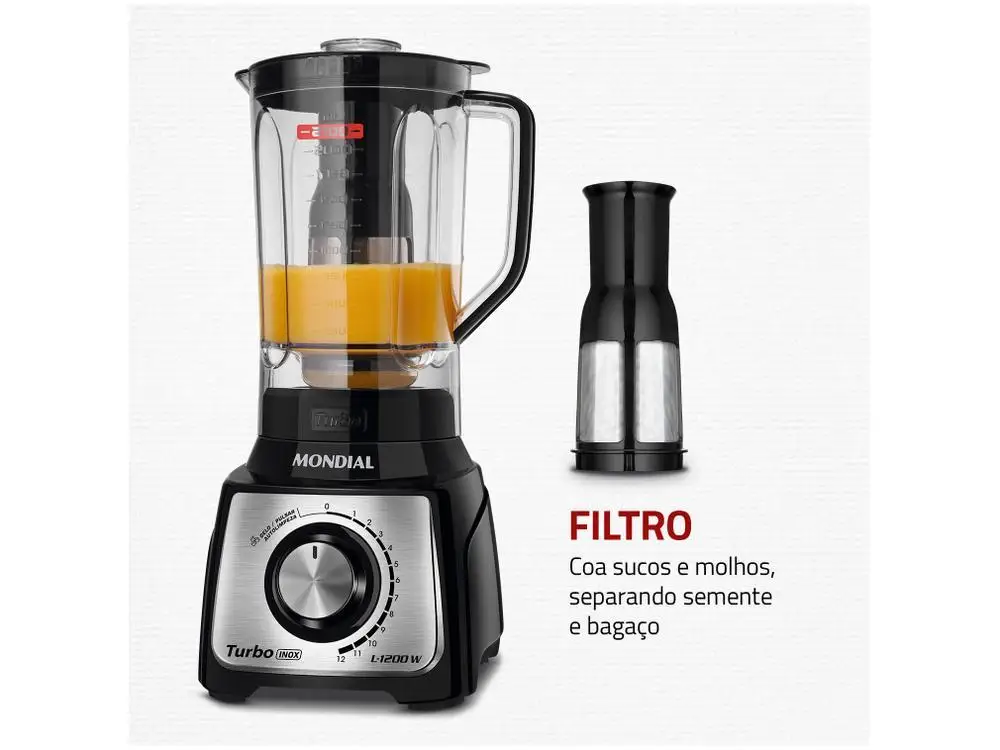 Liquidificador Mondial Turbo L-1200 BI com Filtro 12 Velocidades 1200W Inox Preto - 120V 5