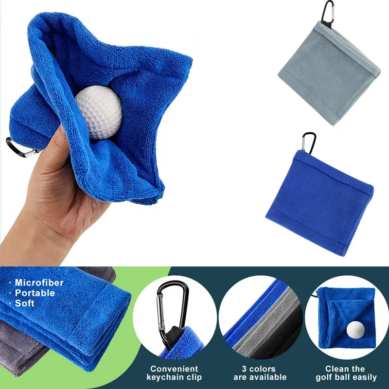 

Square Golf Balls Cleaning Towel with Carabiner Hook Golf Cart Wipe Cleaner Microfiber Water Absorption Clean Golf Club Head