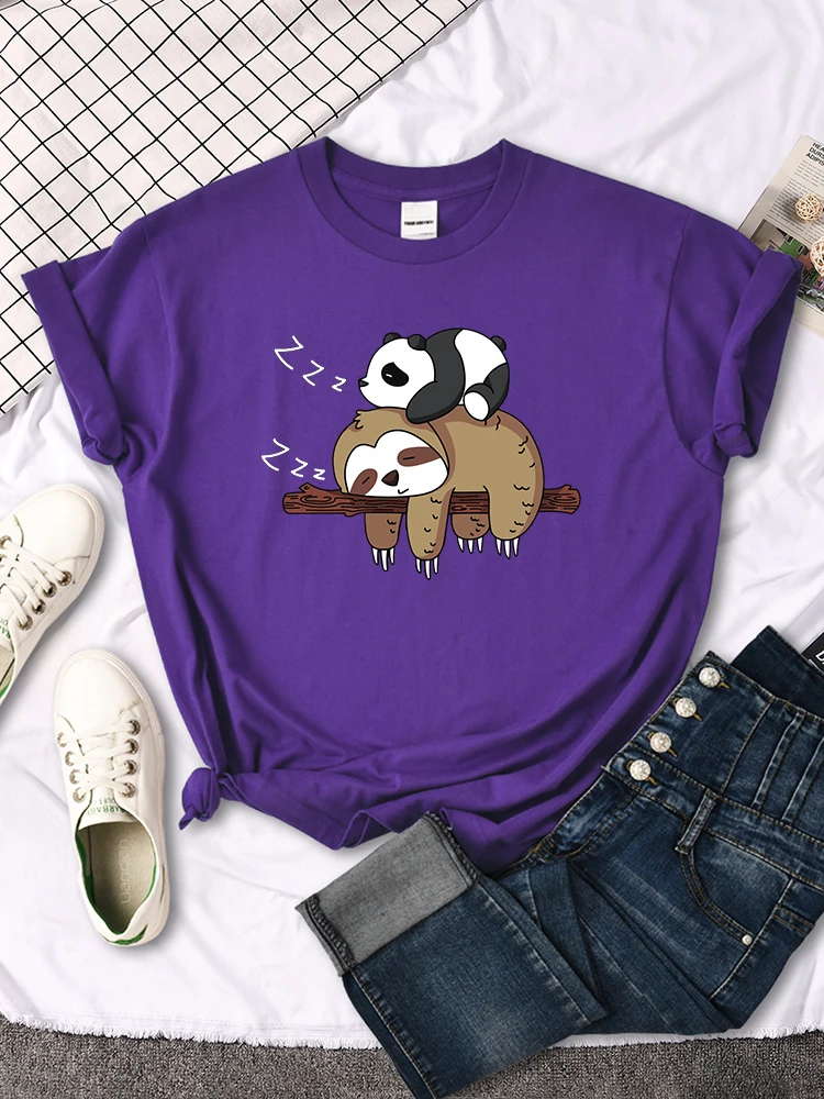 Panda & Sloth Graphic Women's Oversized Round Neck T-Shirt