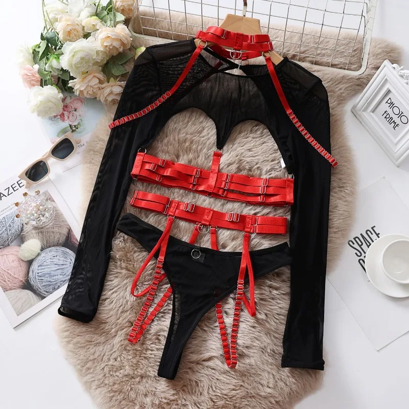 sheer mesh lingerie set with halter neckline