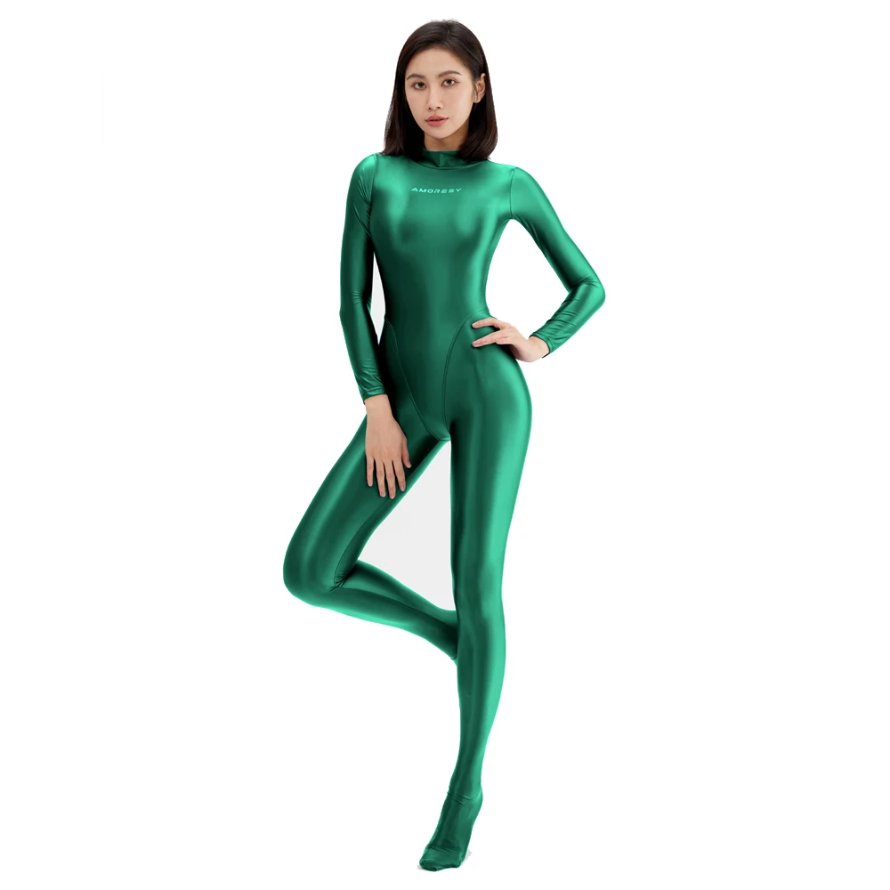 LEOHEX Satin Lycra Catsuit Spandex Shiny Full Bodysuit Womens Costume Without Hood Unitard Zentai 