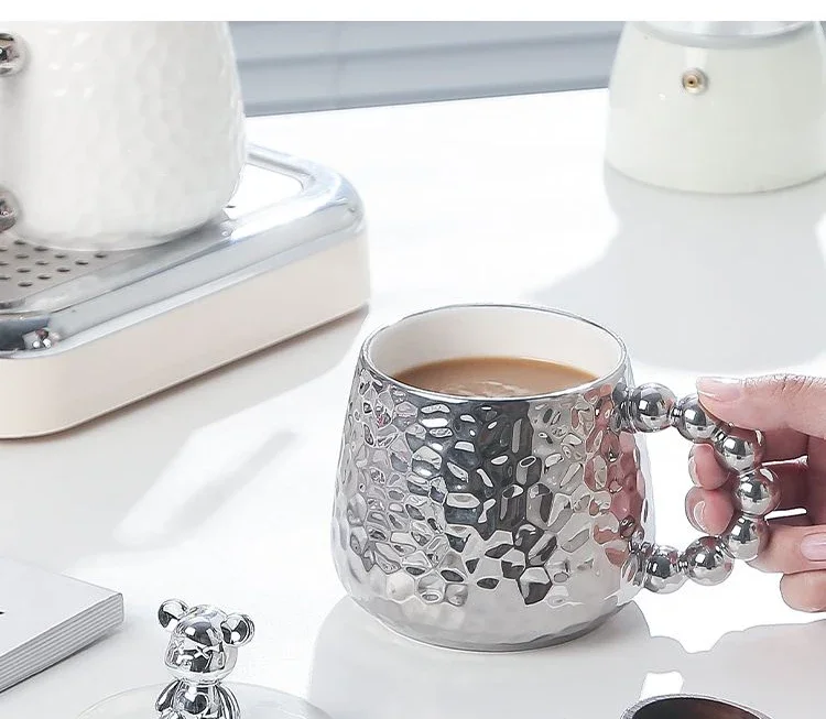 Description Picture 3 of itemEuropean Style Couple Ceramic Coffee Cup Galvanized Silver Bear Mug Gift Office Teacup Living Room Breakfast Mug Home Decoration