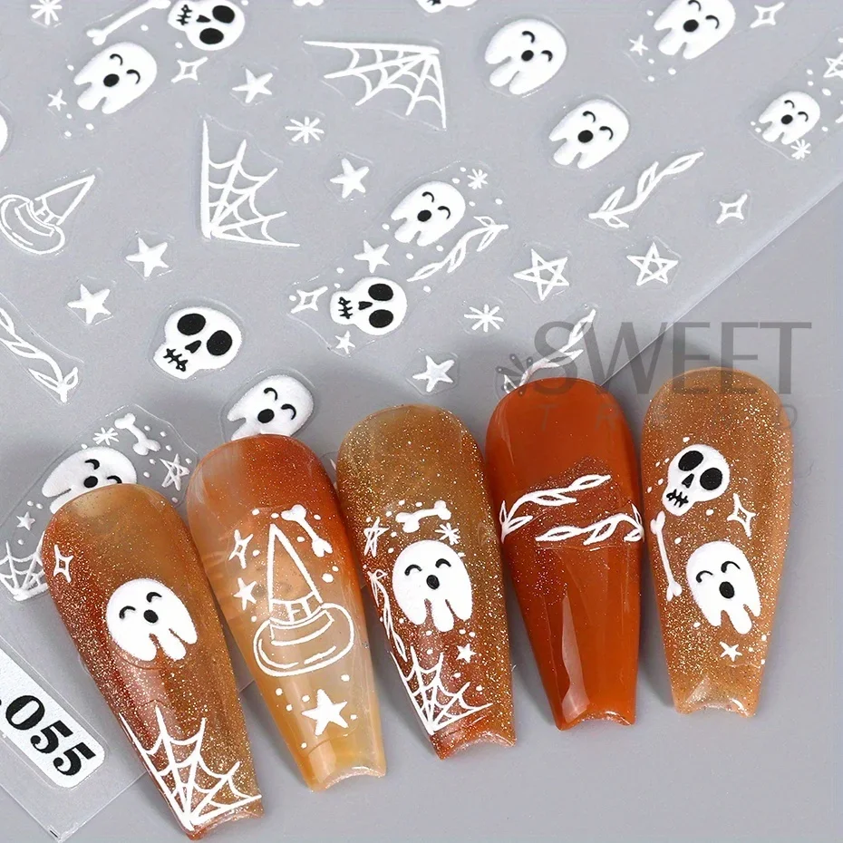 Cartoon Ghost Pumpkin Nail Art Stickers Cute Halloween Spooky Glamour Spider Web Skull Design Magic Festive Decor Manicure Foils