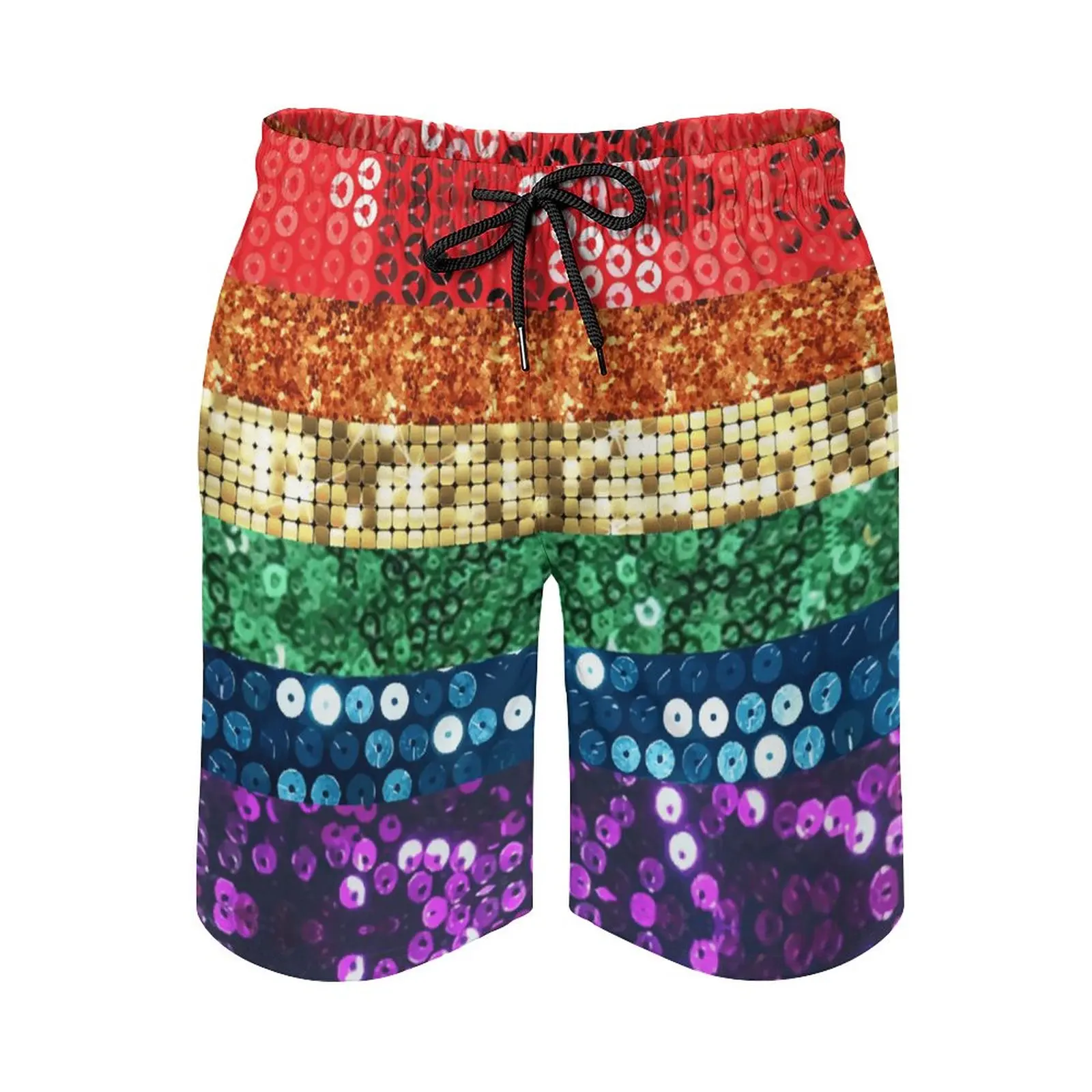 

Anime Beach Pants Sequin Pride Flag Loose Elastic Beach Vintage Male Shorts Casual Adjustable Drawcord Breathable Quick Dry