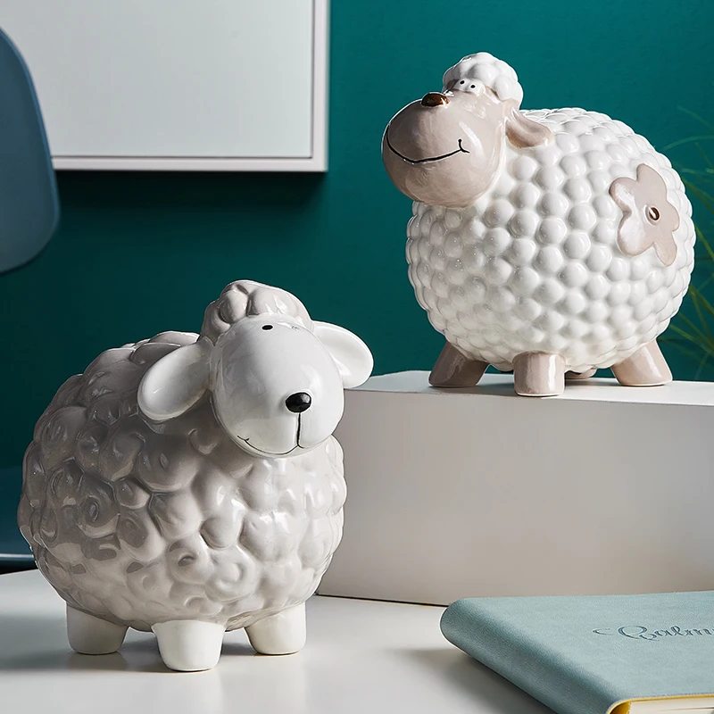 

Nordic Cartoon Ideas Art Little Sheep Piggy Bank Children's Room Desk Savings Box Decoration Coin Storage Piggy Bank Ornaments