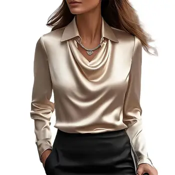Satin Women Shirt Vintage Long Sleeve Blouse Women Silk Elegant Womens Tops Commuting Luxury White Shirt Autumn Female Clothing 1