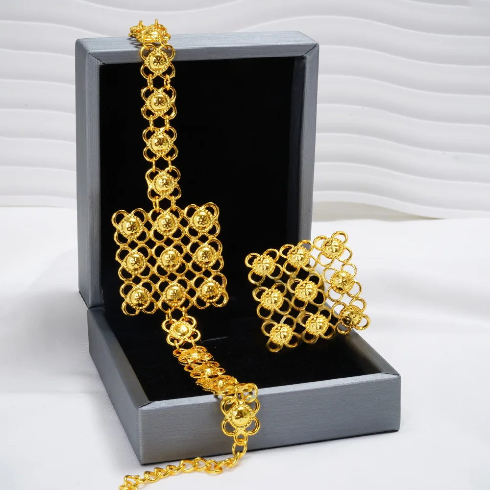 S5a7e75da02604d26b2bfb37068ebdd6bL Women's 24K Gold Geometric Square Hollow Jewelry Set (4pcs), Distressed metallic texture rustic elegance for everyday edge Mallzona