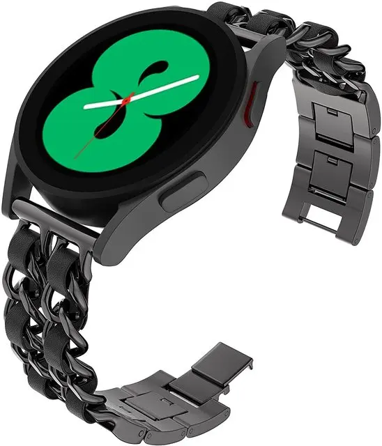 Leather and Metal Link Bracelet Watch Strap, 20mm/22mm Band