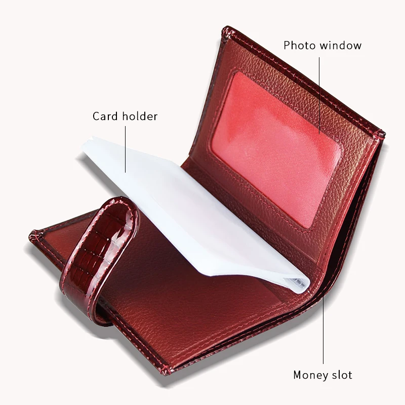 Rfid Credit Card Holder Bright Patent Leather Women Wallets Bank Cardholder Case Genuine Leather Thin Mini Wallet Minimalist