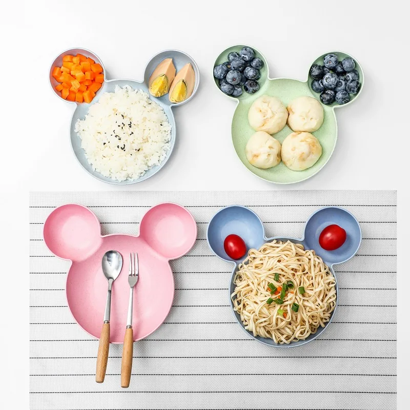 Kid Cartoon Mouse Mickey Bowl Plates Lunch Box Kid Baby Kids Infant Rice Food Bowl Plastic Dinnerware plastic dinnerware