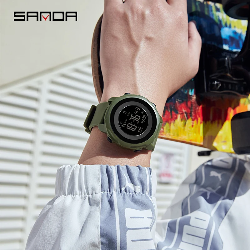SANDA New Step Calories Fashion Alarm Clock Men's Watch Men's Waterproof Shockproof Sleep Monitoring Smart Wristwatch 6121
