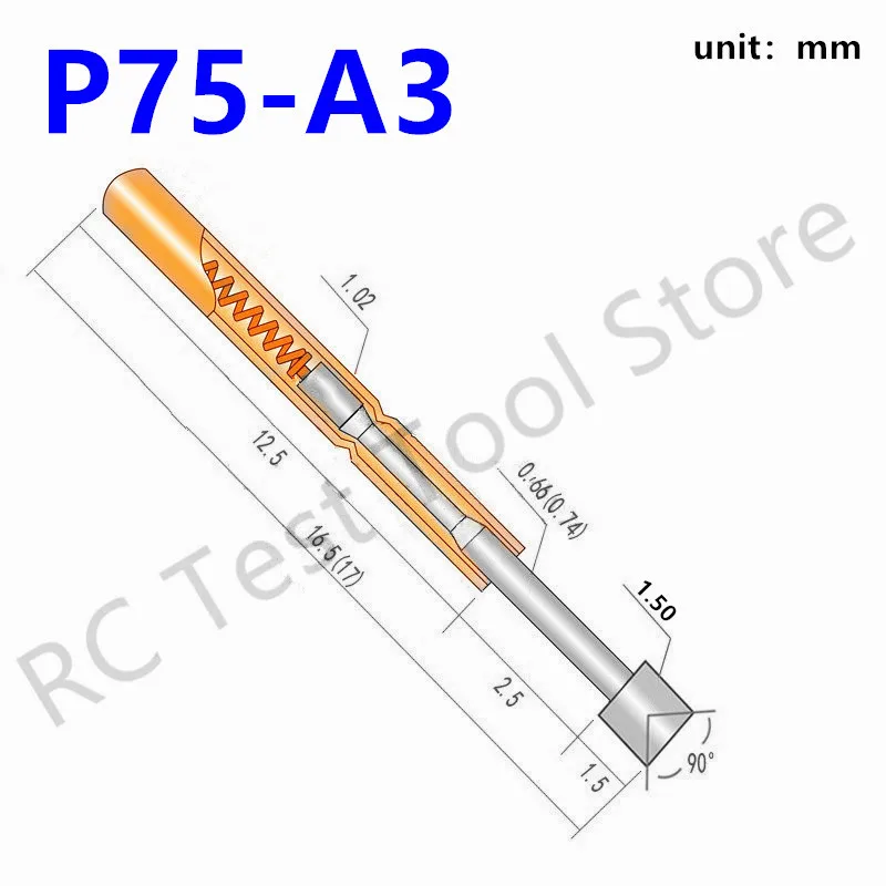 100 Pieces P75-A3 Dia 1.02mm Spring Test Probe Pogo Pin 