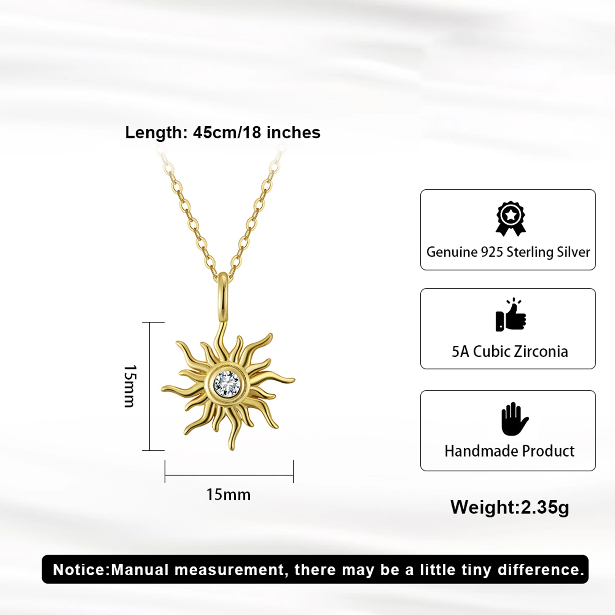 Silver Pendant Necklace, AAAA Cubic Zirconia Decor Solar Design