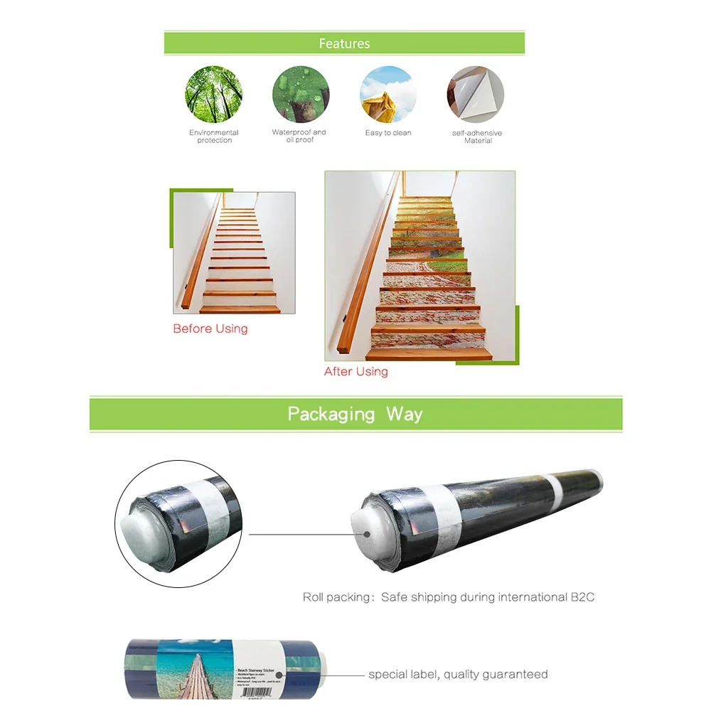 Sea Water Snow Mountain View Stair Sticker PVC Vinyl Decal Removable Self-adhesive Stair Treads Decoration Wallpaper Poster