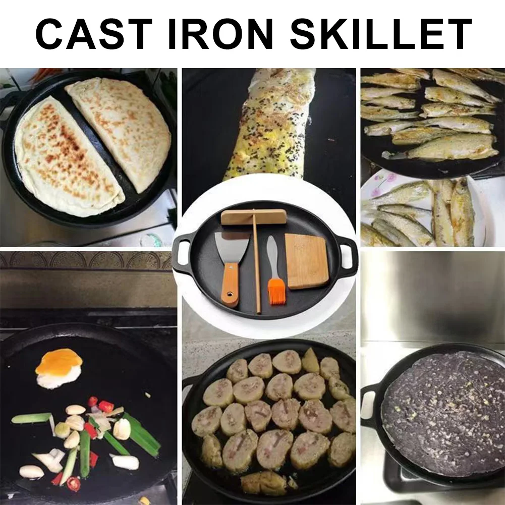 30cm Cast Iron Skillet Pan with Dual Handles Round Griddle for Crepes and Pizza Steak Pork Cooking Pot Cookware Fry Pan 6 S5a7f12a6fa0943c184636d4ba8f0a568n