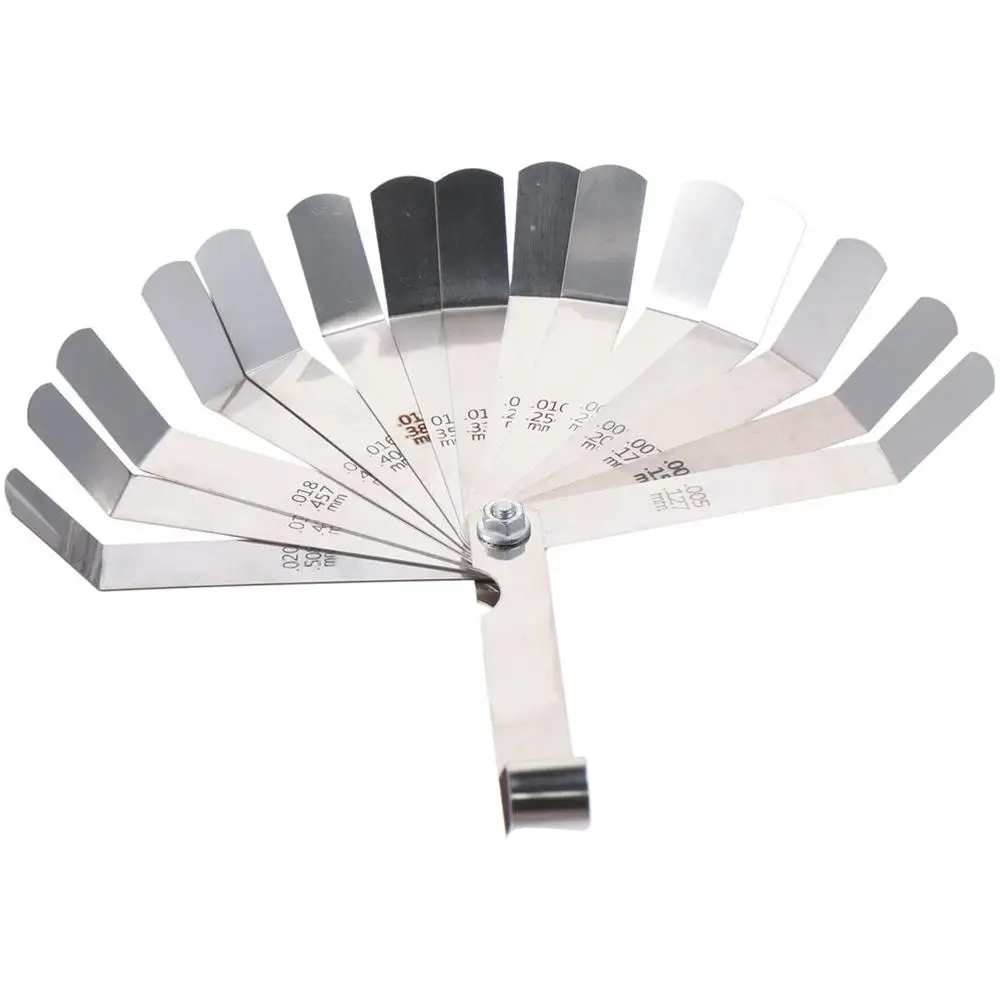 Metric 0.127-0.508mm Valve Offset Feeler Gauge 16 Blades Stainless Steel For Spark Plug Gap Valve Tappets feeler gauge